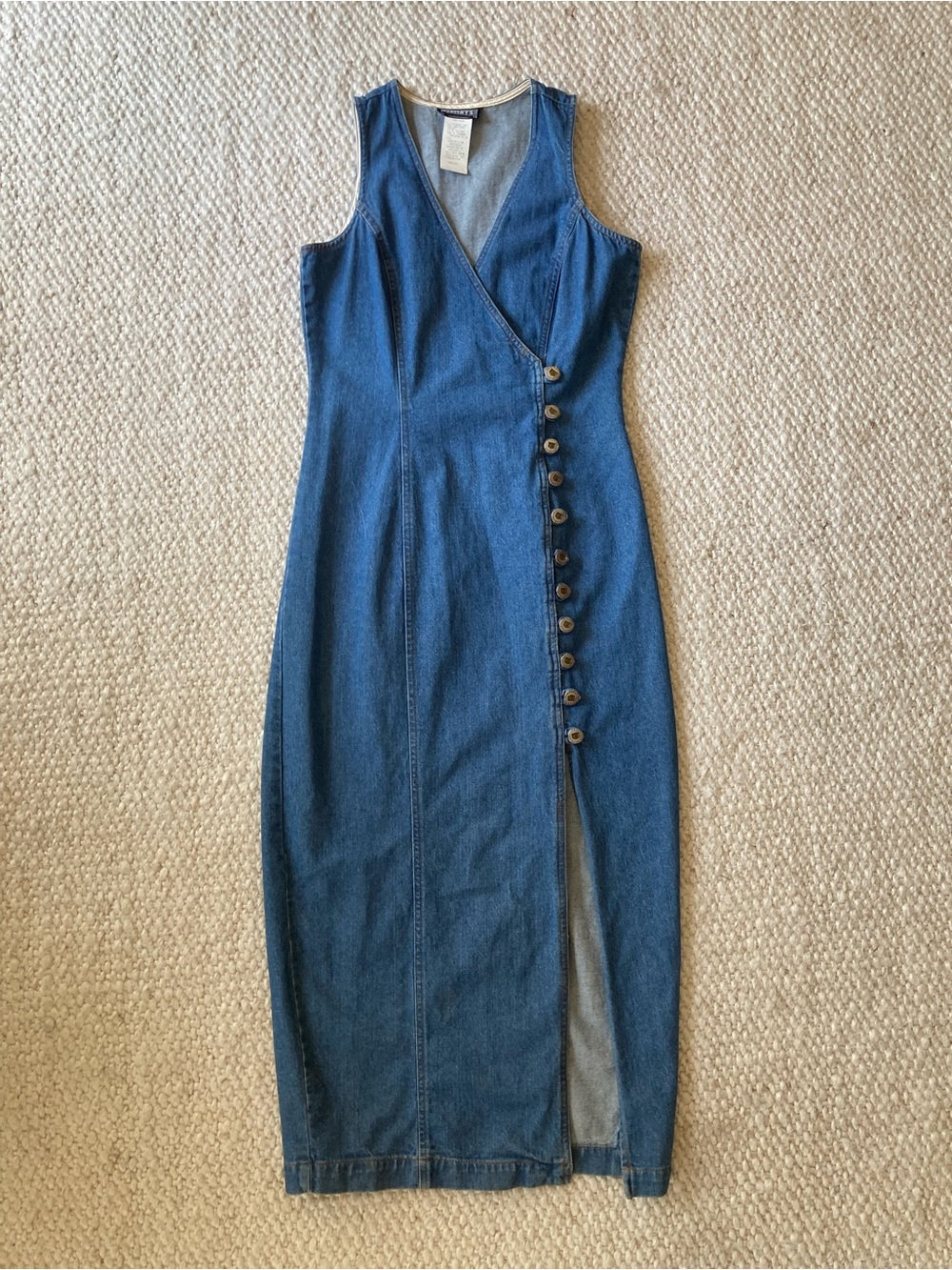Vintage Americana 100% Cotton Blue Denim Button-Front Midi Dress - Picture 2 of 10